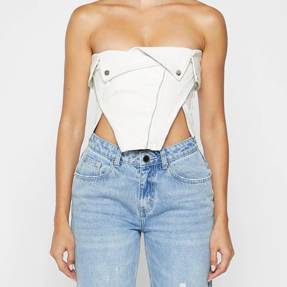 MANIÈRE Vegan Leather Biker Corset | White